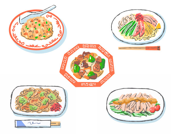 中西餐美食餐饮插画