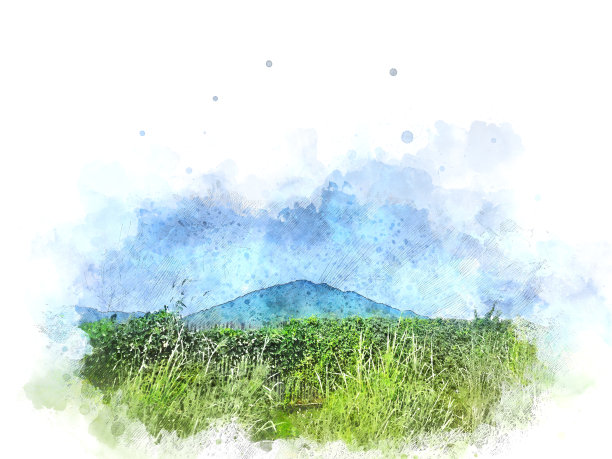 蓝天白云草地自然风景画