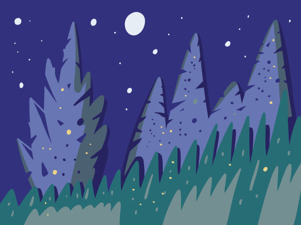 矢量冬季森林夜晚雪景