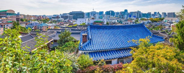 俯拍韩国首尔城市风光