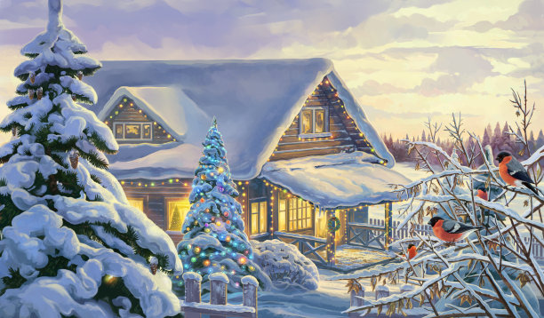 冬季雪景圣诞装饰背景图