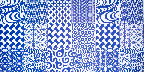 蓝白几何花朵无缝图案