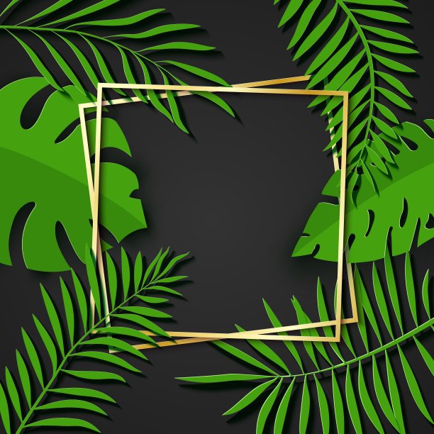 天然绿叶背景金框模板矢量