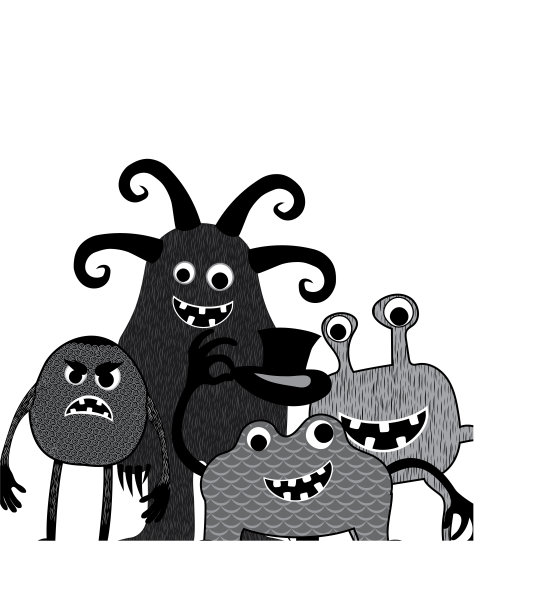 黑白卡通小怪兽