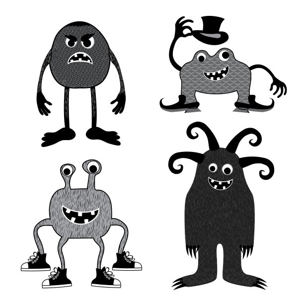 黑白卡通小怪兽