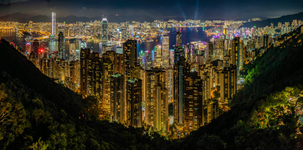 香港维多利亚港夜色,金融区
