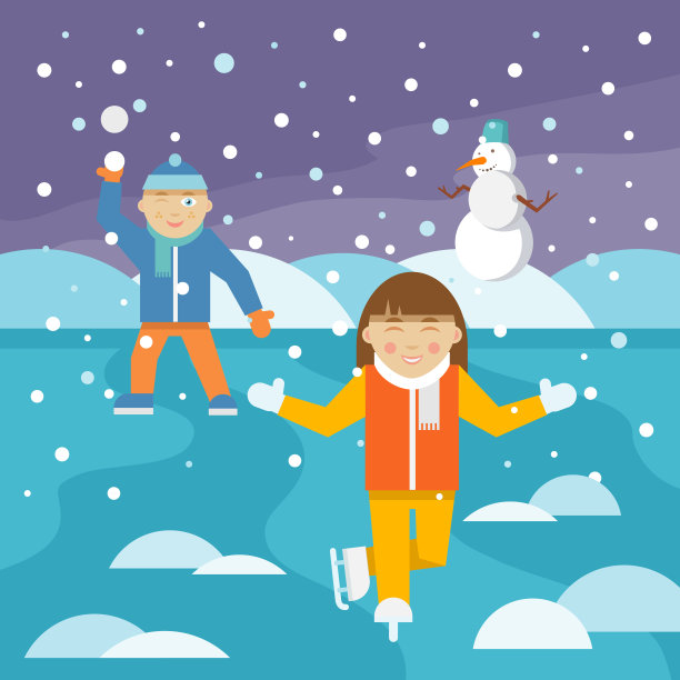 小女孩玩雪