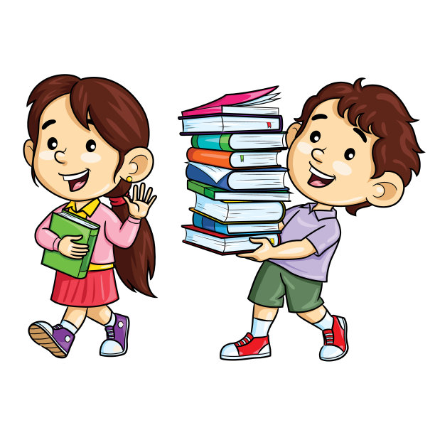 卡通小女孩看书教育插画