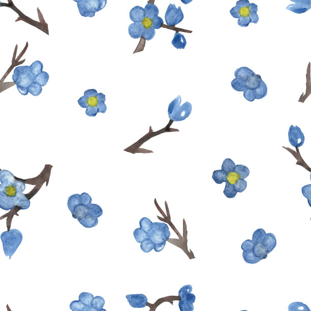 蓝白花卉蝴蝶图案素材