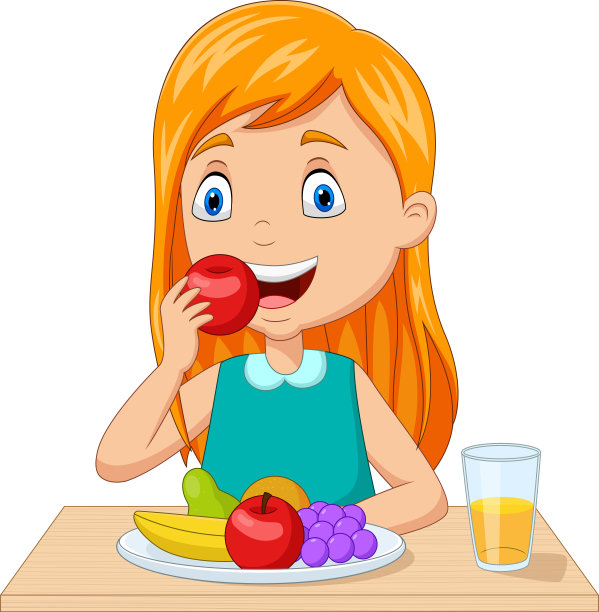 苹果水果插画女孩