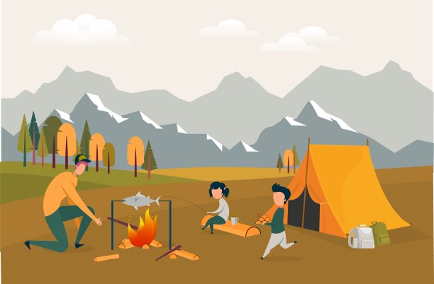 一家人在露营地野餐