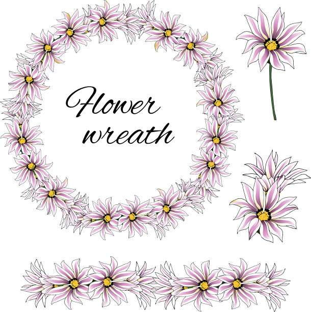 水彩粉色花卉图案花环花框