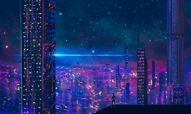科幻未来现代都市城市夜景