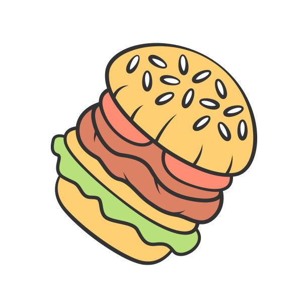 汉堡包卡通插画彩色