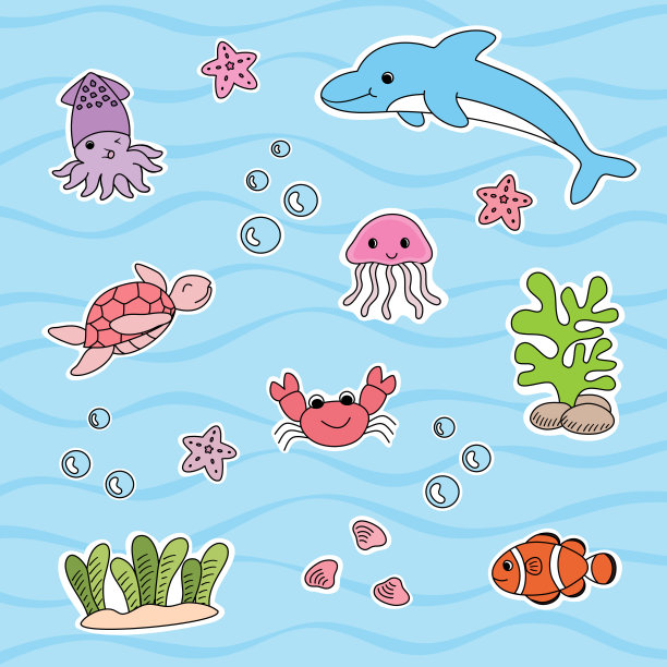 卡通海星螃蟹鱼类图案