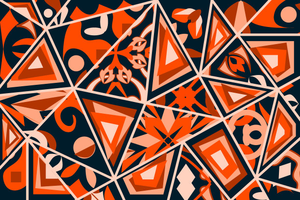 几何拼接复古风花纹图案