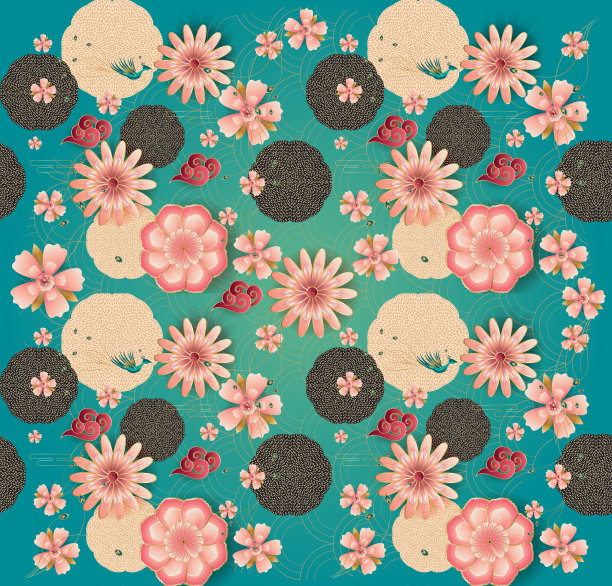 孔雀牡丹中式传统图案