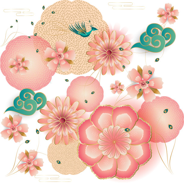 孔雀牡丹中式传统图案