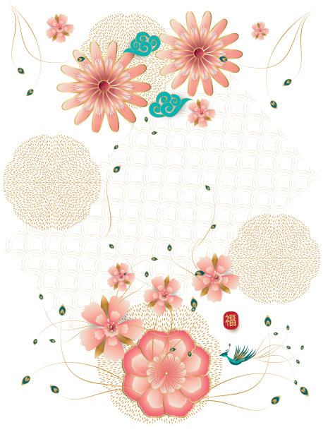 孔雀牡丹中式传统图案