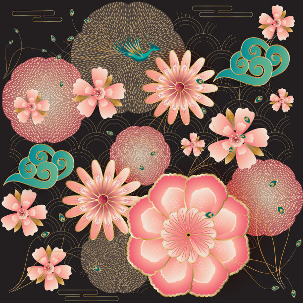 孔雀牡丹中式传统图案