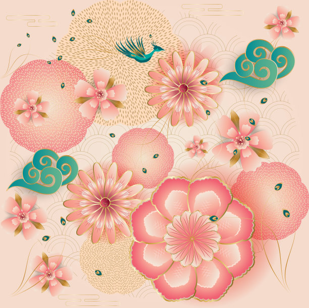 孔雀牡丹中式传统图案