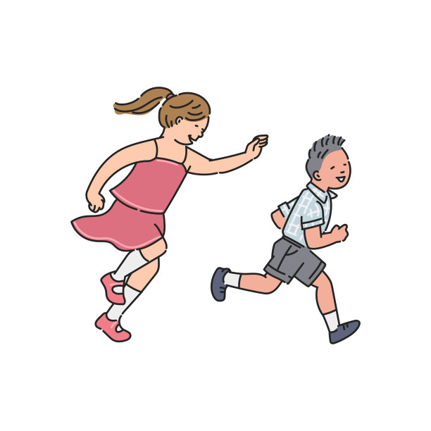 跑步的卡通儿童