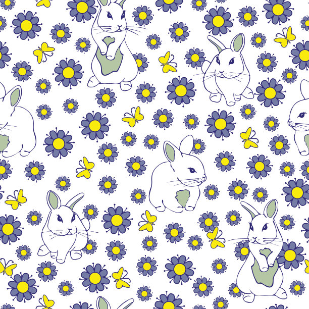 卡通兔子矢量花型设计