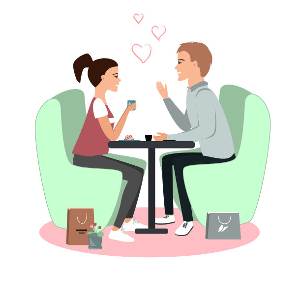 情人节咖啡厅卡通插画