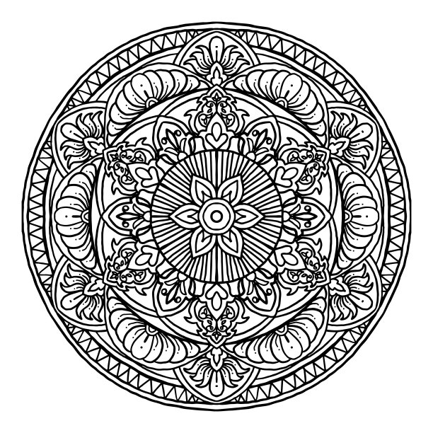 花卉环绕的圆形装饰矢量图案