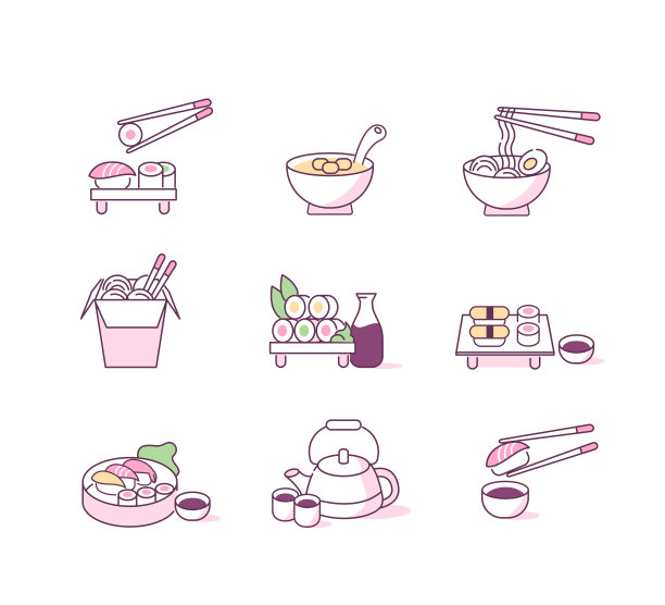 传统面馆线描插画