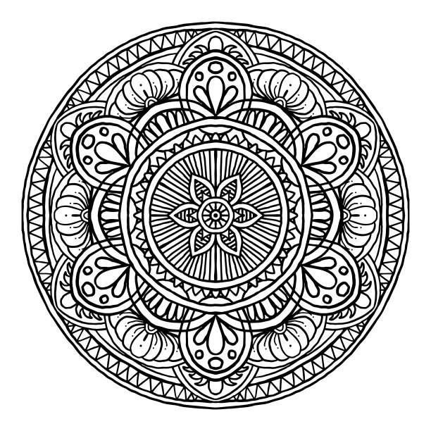 花卉环绕的圆形装饰矢量图案