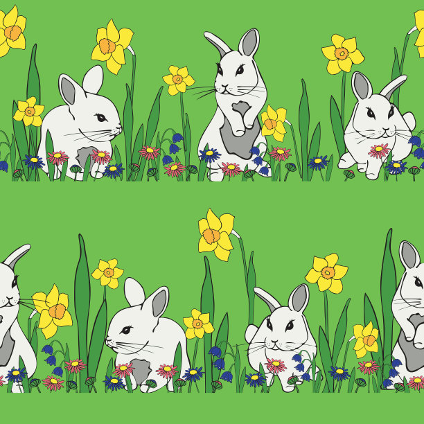 卡通兔子矢量花型设计