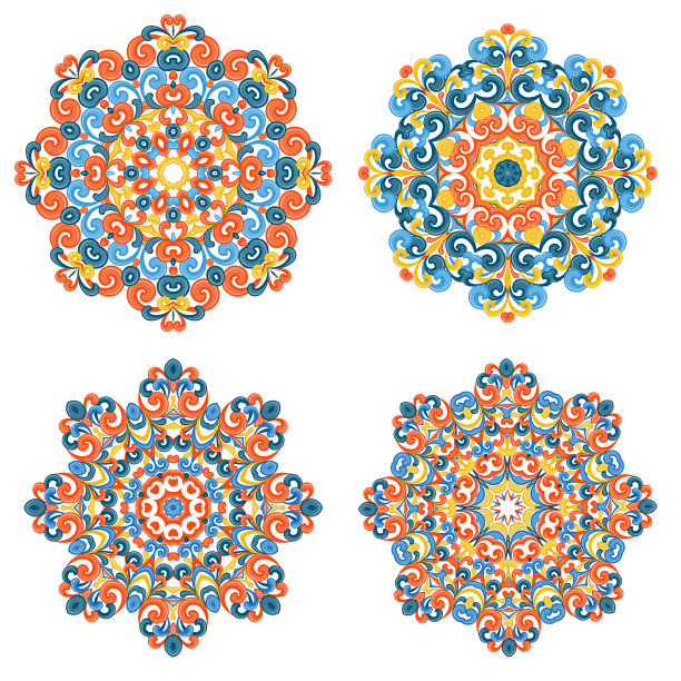 花卉环绕的圆形装饰矢量图案