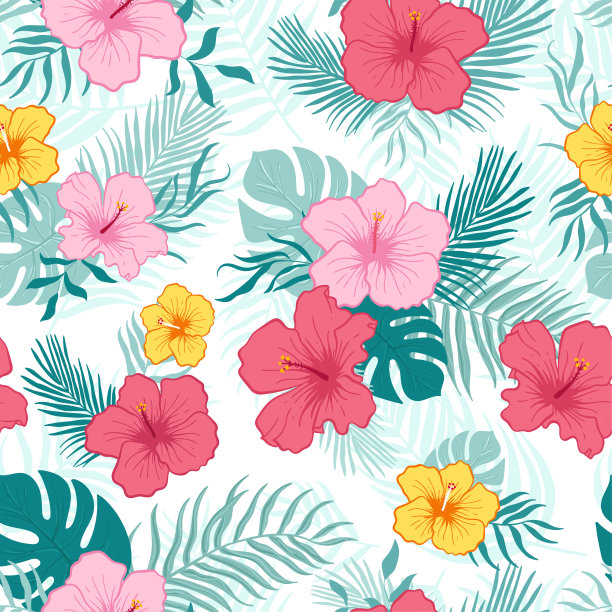 清新蓝绿棕榈叶图案背景