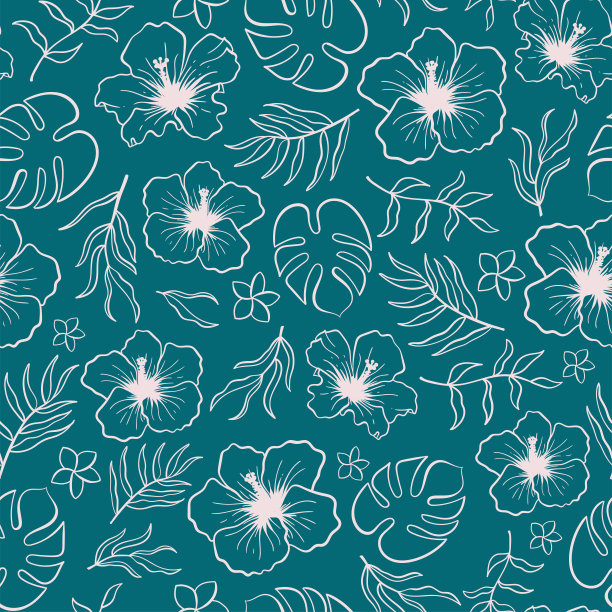 清新蓝绿棕榈叶图案背景