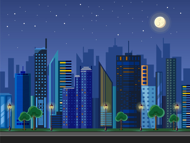夜晚的城市绿道