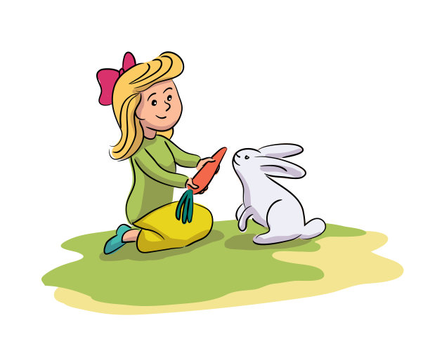 卡通女孩和兔子