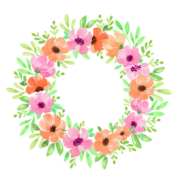 水彩粉色花卉图案花环花框