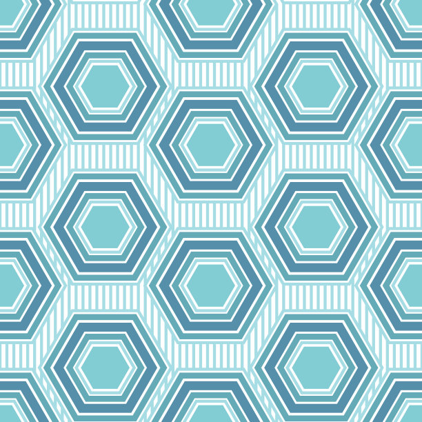蓝绿几何六边形无缝图案