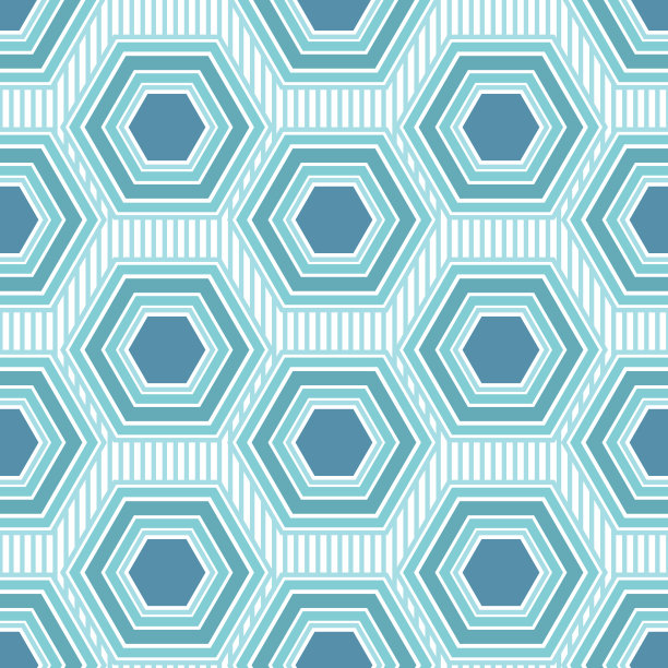 蓝绿几何六边形无缝图案
