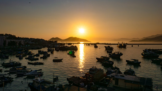 渔港渔船海洋夕阳
