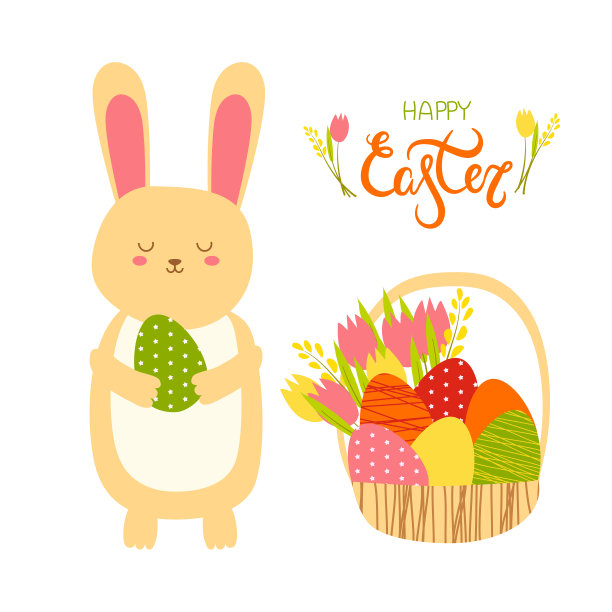 可爱小花兔卡通插画