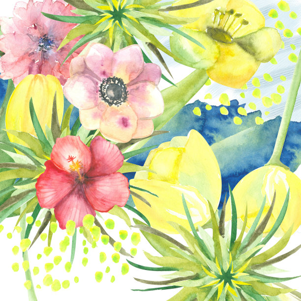 水彩抽象花卉背景图案