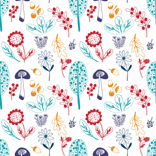 蘑菇四方连续印花图案