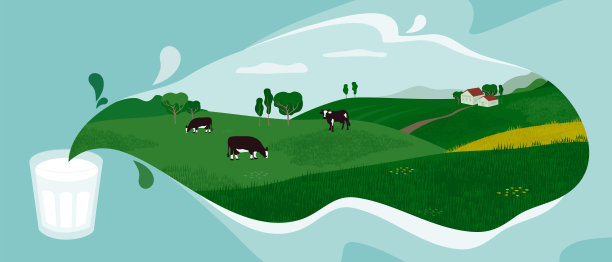 奶牛牧场插画