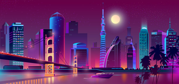 夜景城市插画海报