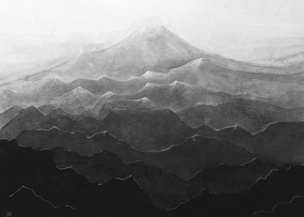 黑白山水风景画