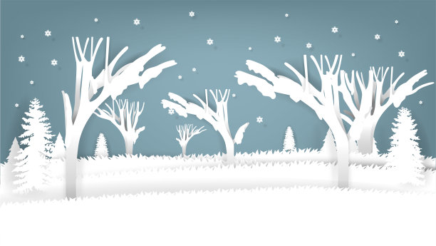 积雪圣诞树插画