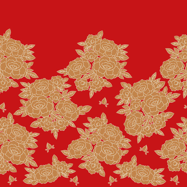 红金色中式花朵婚礼背景