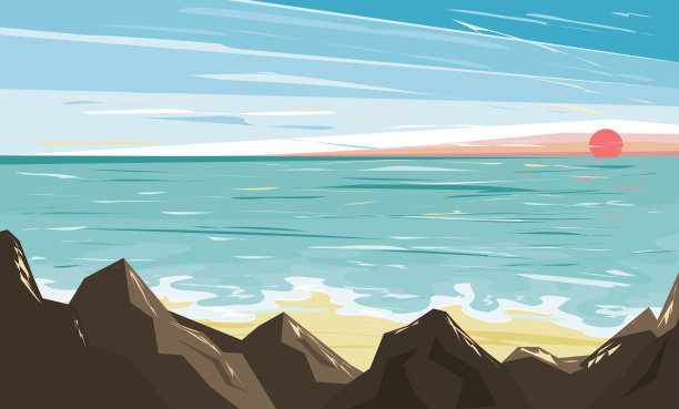 彩色夏季大海和沙滩风景矢量图